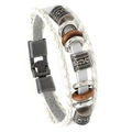 Multilayer white braided leather bracelet with vintage silver charms and metal buckle - Scripture Style / Scripture White