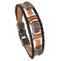 Vintage punk multi-layer braided brown leather bracelet with wood beads and metal clasp - Scripture Style / Scripture Light Brown