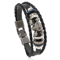 Punk style multi-layer black leather bracelet featuring a vintage skull charm and metal clasp - Skull Style / Skull 01