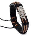 Vintage geflochtenes Lederarmband mit silbernem Legierungsblatt und Hanfseil-Details - Blatt-Schwarz
