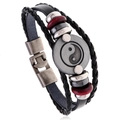 Retro multi-layer leather bracelet with silver yin yang charm and wooden beads - Bagua Style / Tai Chi Black
