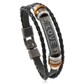 Vintage punk leather bracelet with woven black straps and engraved LOVE metal plate - LOVE Style / LOVE Black