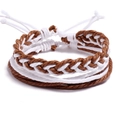 Bracelet multicouche tressé à la main marron et blanc avec nœud coulissant réglable - Combinaison Marron Clair et Blanc