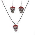 Set di gioielli teschio in acrilico colorato con collana e orecchini con rose rosse - Set Completo Collana E Orecchini