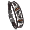 Multi-layer retro brown leather bracelet with star pendant and woven rope detail - Star Style / Star Brown