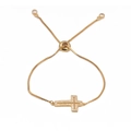 Adjustable gold cross bracelet with micro-pave cubic zirconia stones for women - Gold