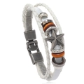 Vintage punk multi-layer white leather bracelet with silver star charm and metal clasp - Star Style / Pentagram White