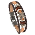 Retro multi-layer brown leather bracelet with star metal ornament and magnetic buckle - Star Style / Pentagram Light Brown