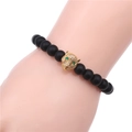 Detail of beaded bracelet featuring gold leopard head with micro-pave cubic zirconia - Gold Leopard Style / Gold