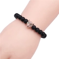 Men's matte black beaded bracelet with rose gold leopard head and micro-pave zircons - Rose Gold Leopard Head Style / Rose Gold