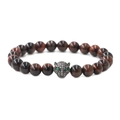 Men's red tiger eye beaded bracelet featuring a micro-paved zircon leopard head - Red Tiger Eye