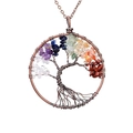 Handmade tree of life necklace with seven chakra colorful tumbled stones on bronze chain - Rose Gold Chain