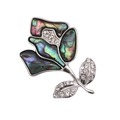 Broche de flor de rosa de concha de abulón hecho a mano con base plateada y diamantes - Estilo Rosa