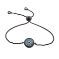 Adjustable evil eye slider bracelet with blue and white pave cubic zirconia stones - Gun Black