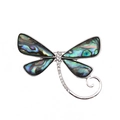 Handcrafted silver dragonfly brooch with iridescent abalone shell wings and crystal accents - Dragonfly