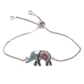 Bracciale a elefante regolabile in argento con zirconi multicolore incastonati micro - Argento