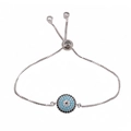 Adjustable silver evil eye bracelet with blue zircon stones and box chain detail - White K/Silver