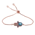 Rose gold Hamsa Hand bracelet with blue Evil Eye and colorful zircon gemstones - Rose Gold