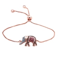Adjustable rose gold elephant bracelet with vibrant multi-colored cubic zirconia stones - Rose Gold Rose Red Rhinestone