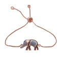 Bracciale regolabile con elefante e zirconi colorati micro-pave con finitura in oro rosa - Oro Rosa con Strass Blu