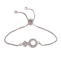 Adjustable silver box chain bracelet with micro-paved zircon male symbol charm - White K/Silver