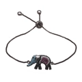 Adjustable elephant bracelet in gunmetal finish featuring multi-color micro-pavé crystals - Gun Black Rose Red Rhinestone