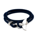 Pulsera trenzada azul marino con cierre de ancla en forma de cola de ballena plateada - Azul Marino y Cola de Ballena Plateada
