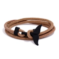 Bracciale artigianale in corda milanese marrone chiaro con fibbia a coda di balena nera - Cachi e Coda di Balena Nera