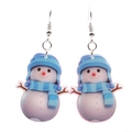 Christmas snowman drop earrings in acrylic featuring blue knit hat and silver ear hooks - Blue Snowman