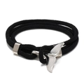 Bracciale nautico in corda nera fatto a mano con chiusura a coda di balena in argento - Nero e Coda di Balena Argento