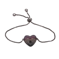 Pulsera ajustable negra con colgante de corazón con ojo de cerradura en circonitas de colores - Color gunmetal