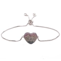 Pulsera de corazón colorido ajustable de circonitas con cadena de caja plateada - Blanco K/Plata