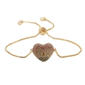 Pulsera dorada ajustable con colgante de candado de corazón y circonitas cúbicas de colores - Dorado