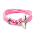 Bracciale intrecciato rosa con ciondolo a coda di balena in metallo argentato per coppie - Rosa e Coda di Balena Argento