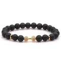 8mm black lava stone beaded bracelet featuring a gold dumbbell charm with micro zircon - Gold