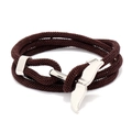 Bracciale multistrato in corda intrecciata marrone con chiusura in metallo a coda di balena - Caffè e Coda di Balena Argento