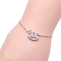 Pulsera de caballo balancín de plata con circonitas blancas y rosas engastadas - Tono Plateado con Circón Rojo Rosa