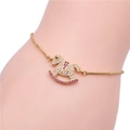Pulsera de caballo balancín dorada con cristales de circonita de colores para mujer - Dorado Circón Rojo Rosa