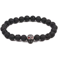 Lava-Stein-Perlenarmband mit kristallbesetztem Totenkopf und roten Steinaugen - Schwarz