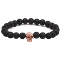 Lavastein-Totenkopf-Armband mit roségoldenem Charm und funkelndem Zirkonia-Besatz - Roségold