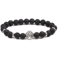 Minimalist lava stone beaded bracelet for men featuring a silver lion head metal charm - Silver Lion Head