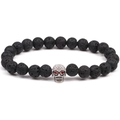 Schwarzes Lavastein-Armband für Herren mit silbernem Totenkopf und roten Steinen - Silber (Weiß K)