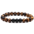 Polished brown tiger eye and matte black stone beaded bracelet for men and women - Tiger Eye Stone Bracelet