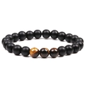 Matte black stone and tiger eye bead bracelet set for men and women minimalist style - Black