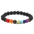 Pulsera chakra de piedra de lava de 8mm con piedras de energía y toques dorados - Engranaje Dorado