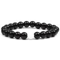 Minimalist 8mm black agate bead bracelet for men featuring a single white accent stone - Black