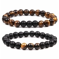 Matte black stone and tiger eye beaded bracelets set for men and women - Set