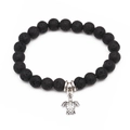 Herenarmband van 8mm zwarte lavasteen kralen met een zilverkleurige zeeschildpad hanger - Zwart