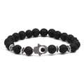 8mm black lava stone bead bracelet with silver Hamsa Hand charm for men and women - Silver Hamsa Hand (Black Silver Decor)