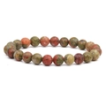 Handmade 8mm unakite natural stone beaded bracelet for men on white background - Unakite
